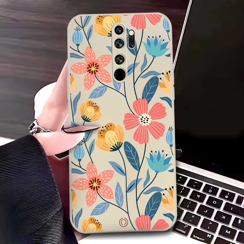 Xiaomi Redmi Note 8 Pro Cover - Off White - D2 - ONation Floral Series - HQ Liquid Silicone Soft Case