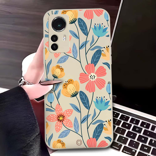 Xiaomi 12X Cover - Off White - D2 - ONation Floral Series - HQ Liquid Silicone Soft Case