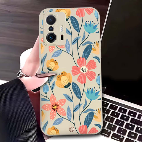 Xiaomi 11T Cover - Off White - D2 - ONation Floral Series - HQ Liquid Silicone Soft Case