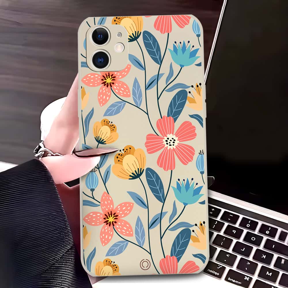 iPhone 12 Cover - Off White - D2 - ONation Floral Series - HQ Liquid Silicone Soft Case
