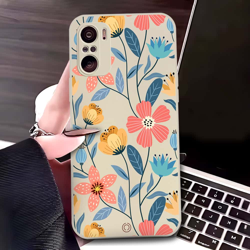 Xiaomi Redmi K40 Pro Cover - Off White - D2 - ONation Floral Series - HQ Liquid Silicone Soft Case