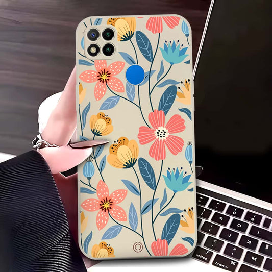 Xiaomi Redmi 10A Cover - Off White - D2 - ONation Floral Series - HQ Liquid Silicone Soft Case