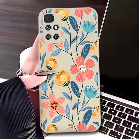 Xiaomi Redmi 10 Prime Cover - Off White - D2 - ONation Floral Series - HQ Liquid Silicone Soft Case