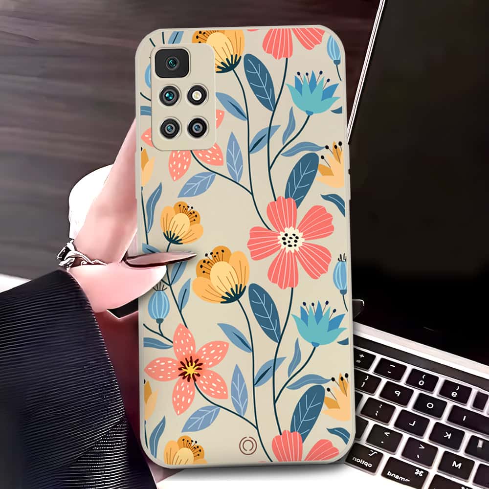 Xiaomi Redmi 10 Cover - Off White - D2 - ONation Floral Series - HQ Liquid Silicone Soft Case