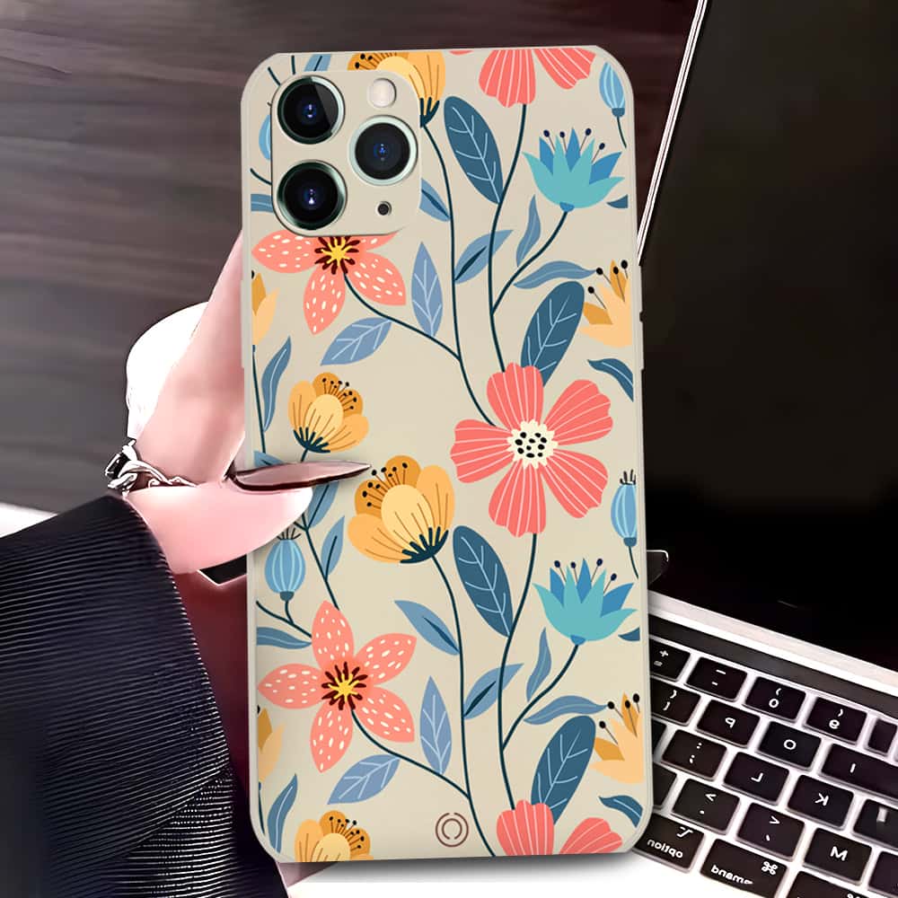 iPhone 11 Pro Cover - Off White - D2 - ONation Floral Series - HQ Liquid Silicone Soft Case