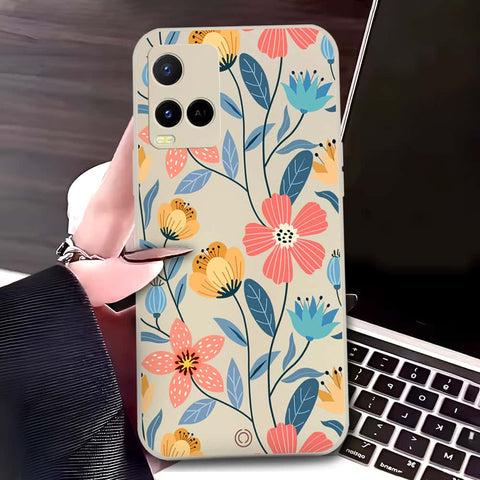 Vivo Y33t Cover - Off White - D2 - ONation Floral Series - HQ Liquid Silicone Soft Case