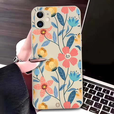 iPhone 11 Cover - Off White - D2 - ONation Floral Series - HQ Liquid Silicone Soft Case (Fast Delivery)(M)