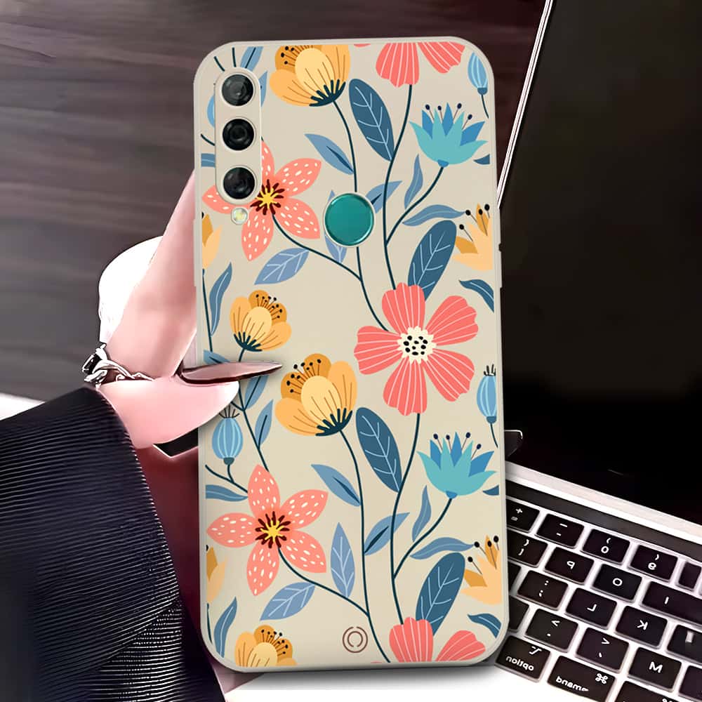 Huawei Y9 Prime 2019 Cover - Off White - D2 - ONation Floral Series - HQ Liquid Silicone Soft Case