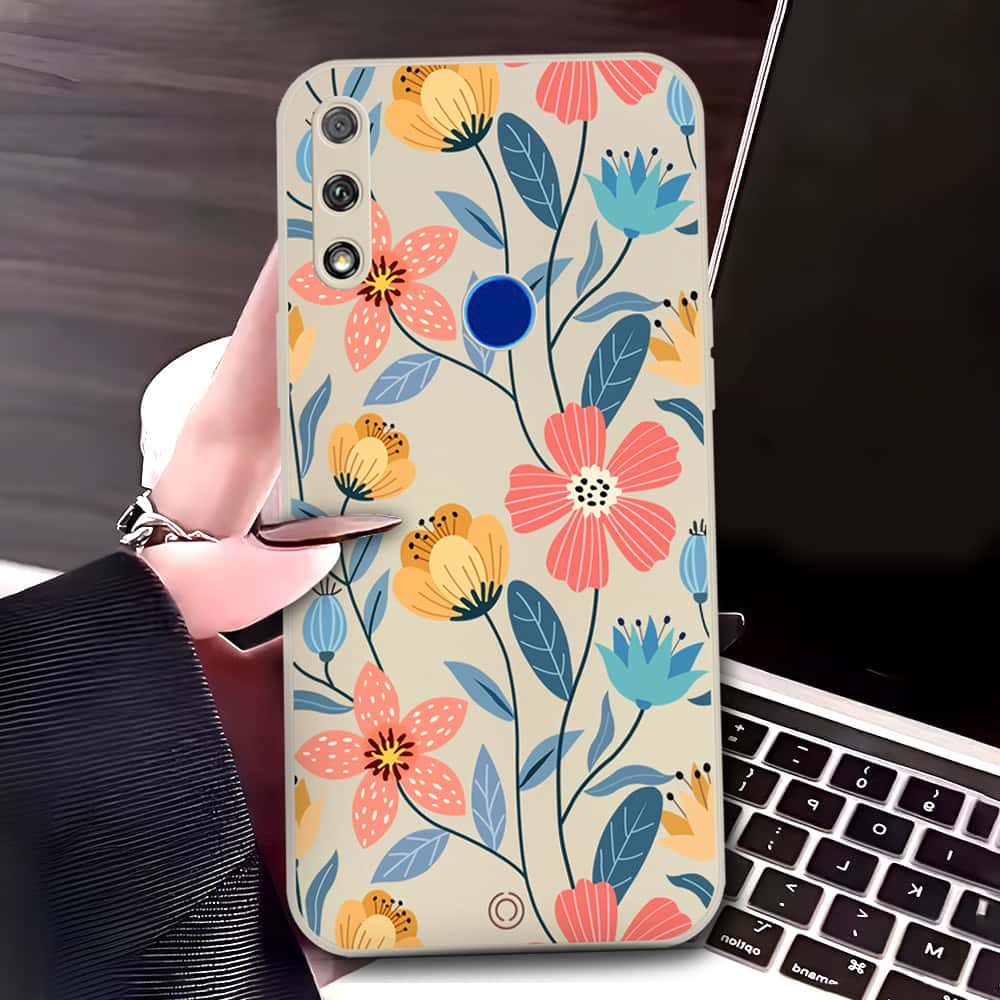 Honor 9X Cover - Off White - D2 - ONation Floral Series - HQ Liquid Silicone Soft Case