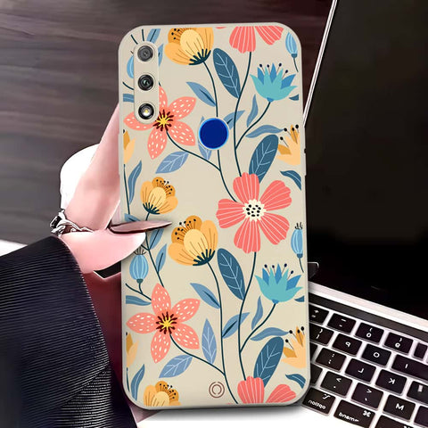 Honor 9X Cover - Off White - D2 - ONation Floral Series - HQ Liquid Silicone Soft Case