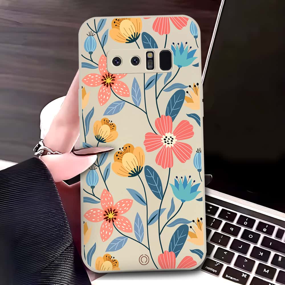 Samsung Galaxy Note 8 Cover - Off White - D2 - ONation Floral Series - HQ Liquid Silicone Soft Case