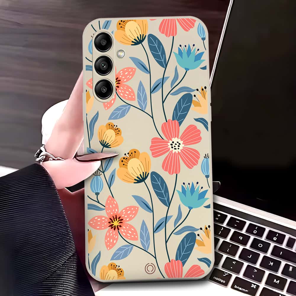 Samsung Galaxy A54 Cover - Off White - D2 - ONation Floral Series - HQ Liquid Silicone Soft Case