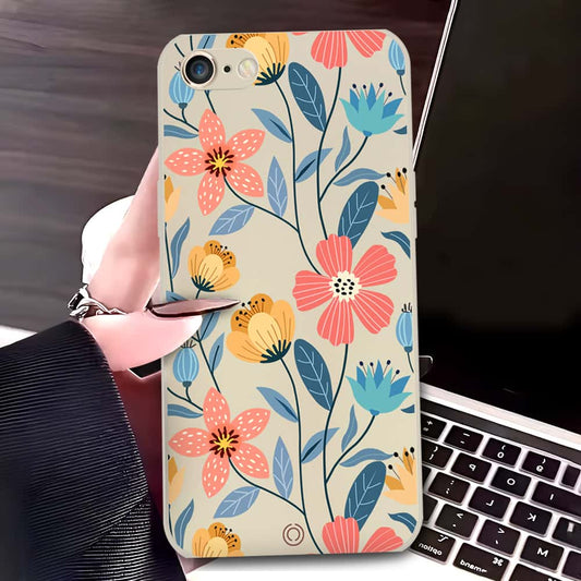 iPhone SE 2020 Cover - Off White - D2 - ONation Floral Series - HQ Liquid Silicone Soft Case