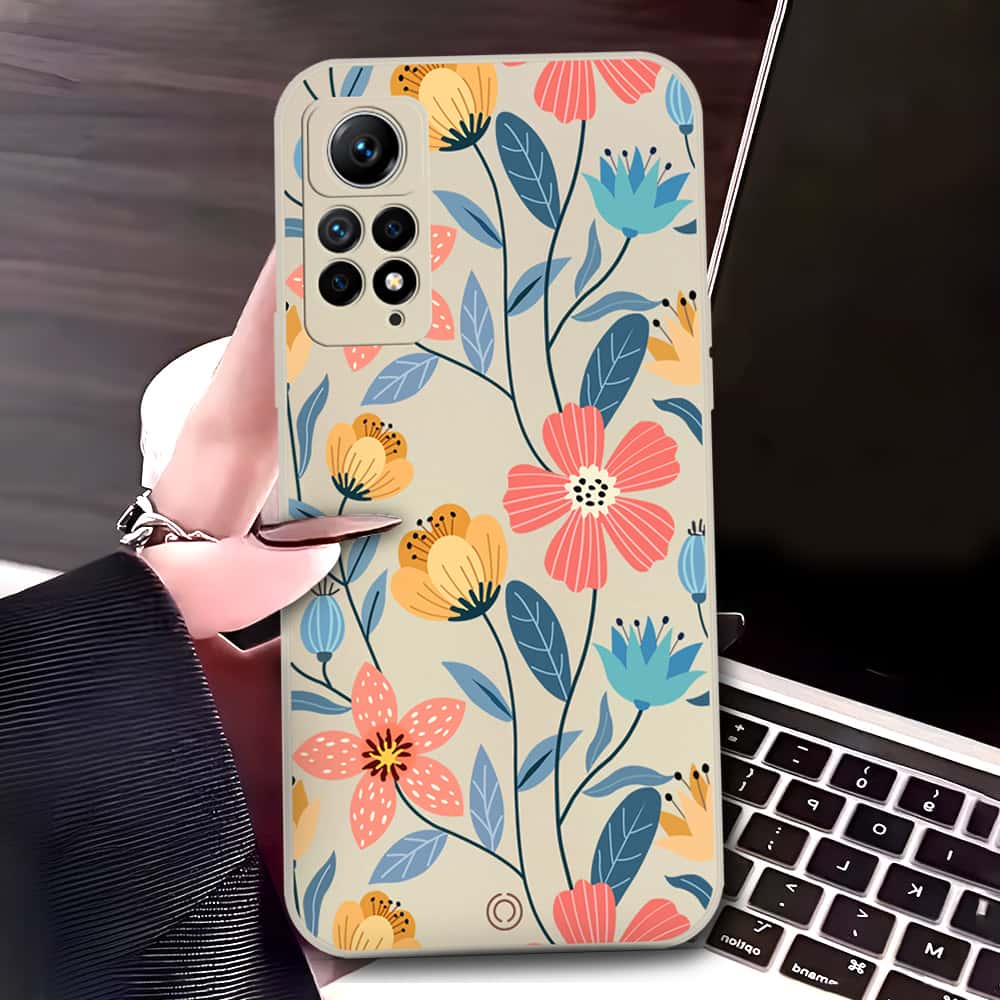 Xiaomi Redmi Note 12 Pro  Cover - Off White - D2 - ONation Floral Series - HQ Liquid Silicone Soft Case