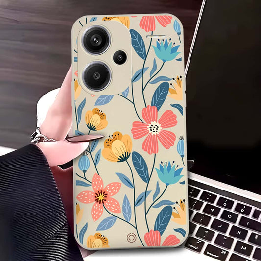 Xiaomi Redmi Note 13 Pro Plus 5G Cover - Off White - D2 - ONation Floral Series - HQ Liquid Silicone Soft Case