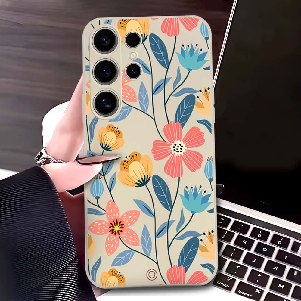 Samsung Galaxy S24 Ultra Cover - Off White - D2 - ONation Floral Series - HQ Liquid Silicone Soft Case
