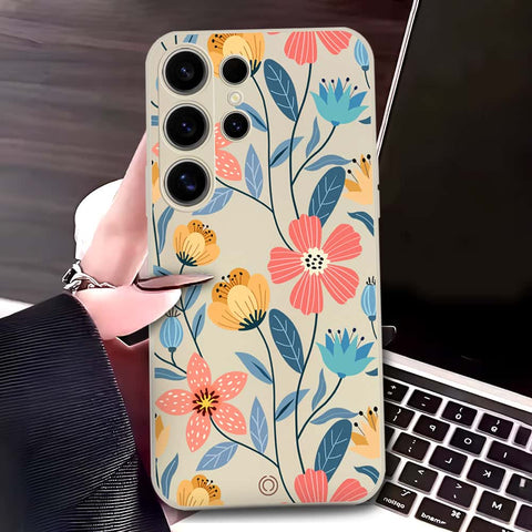 Samsung Galaxy S24 Ultra Cover - Off White - D2 - ONation Floral Series - HQ Liquid Silicone Soft Case