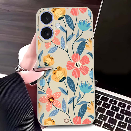 iPhone 16 Cover - Off White - D2 - ONation Floral Series - HQ Liquid Silicone Soft Case