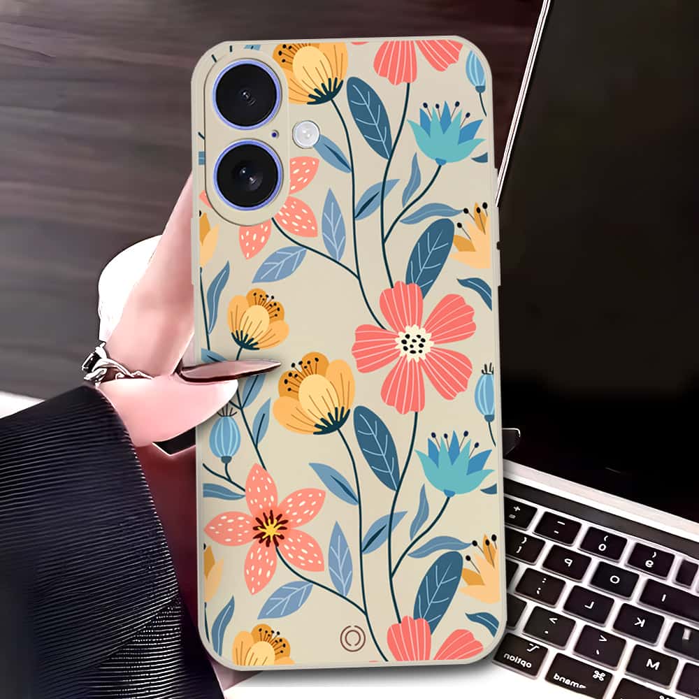 iPhone 17 Cover - Off White - D2 - ONation Floral Series - HQ Liquid Silicone Soft Case