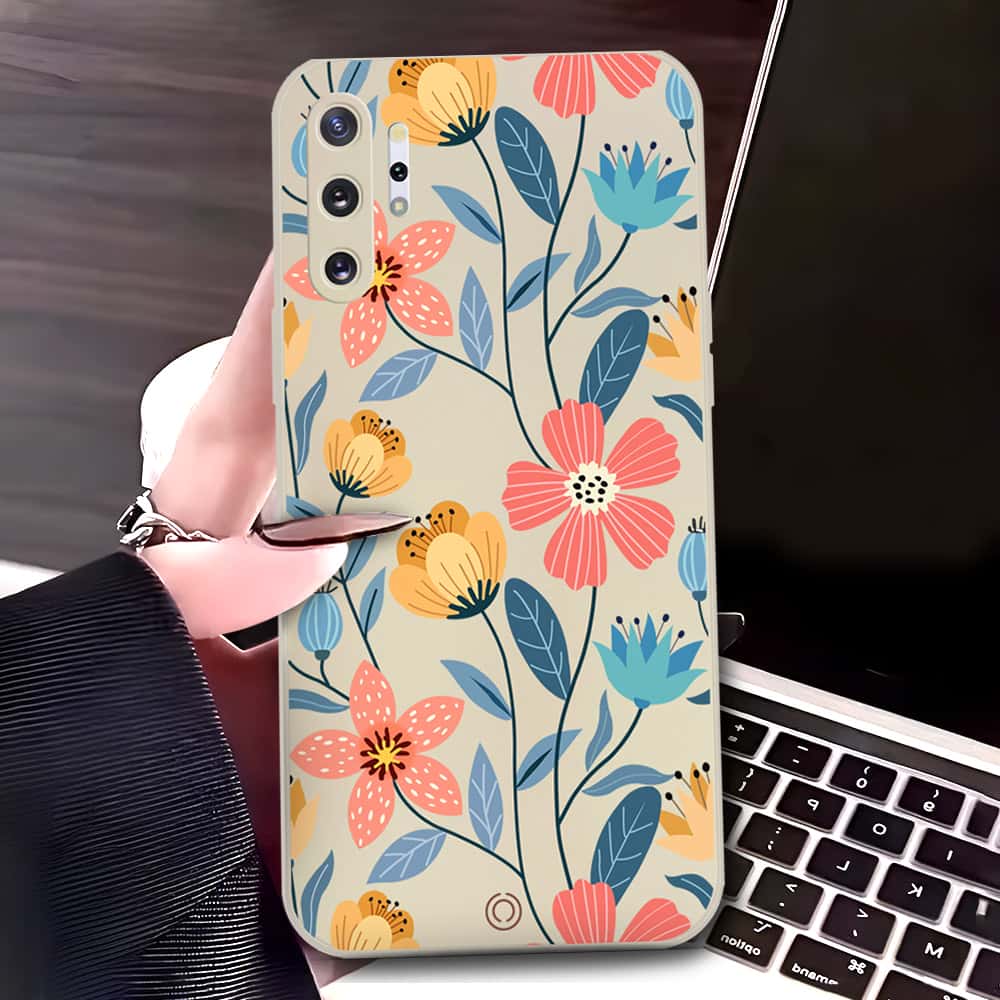 Samsung Galaxy Note 10 Plus Cover - Off White - D2 - ONation Floral Series - HQ Liquid Silicone Soft Case