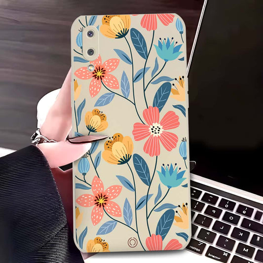 Samsung Galaxy M02 Cover - Off White - D2 - ONation Floral Series - HQ Liquid Silicone Soft Case