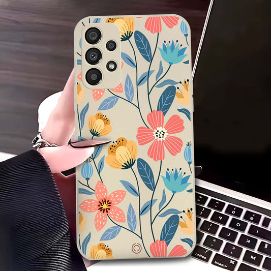 Samsung Galaxy A73 5G Cover - Off White - D2 - ONation Floral Series - HQ Liquid Silicone Soft Case