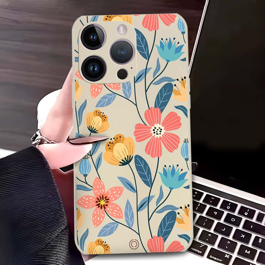 iPhone 14 Pro Max Cover - Off White - D2 - ONation Floral Series - HQ Liquid Silicone Soft Case