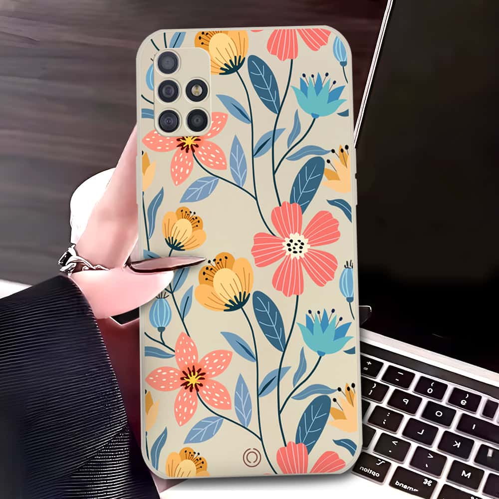 Samsung Galaxy A51 Cover - Off White - D2 - ONation Floral Series - HQ Liquid Silicone Soft Case