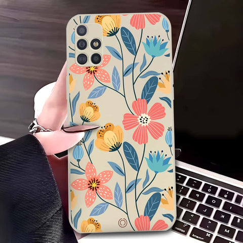 Samsung Galaxy A51 Cover - Off White - D2 - ONation Floral Series - HQ Liquid Silicone Soft Case