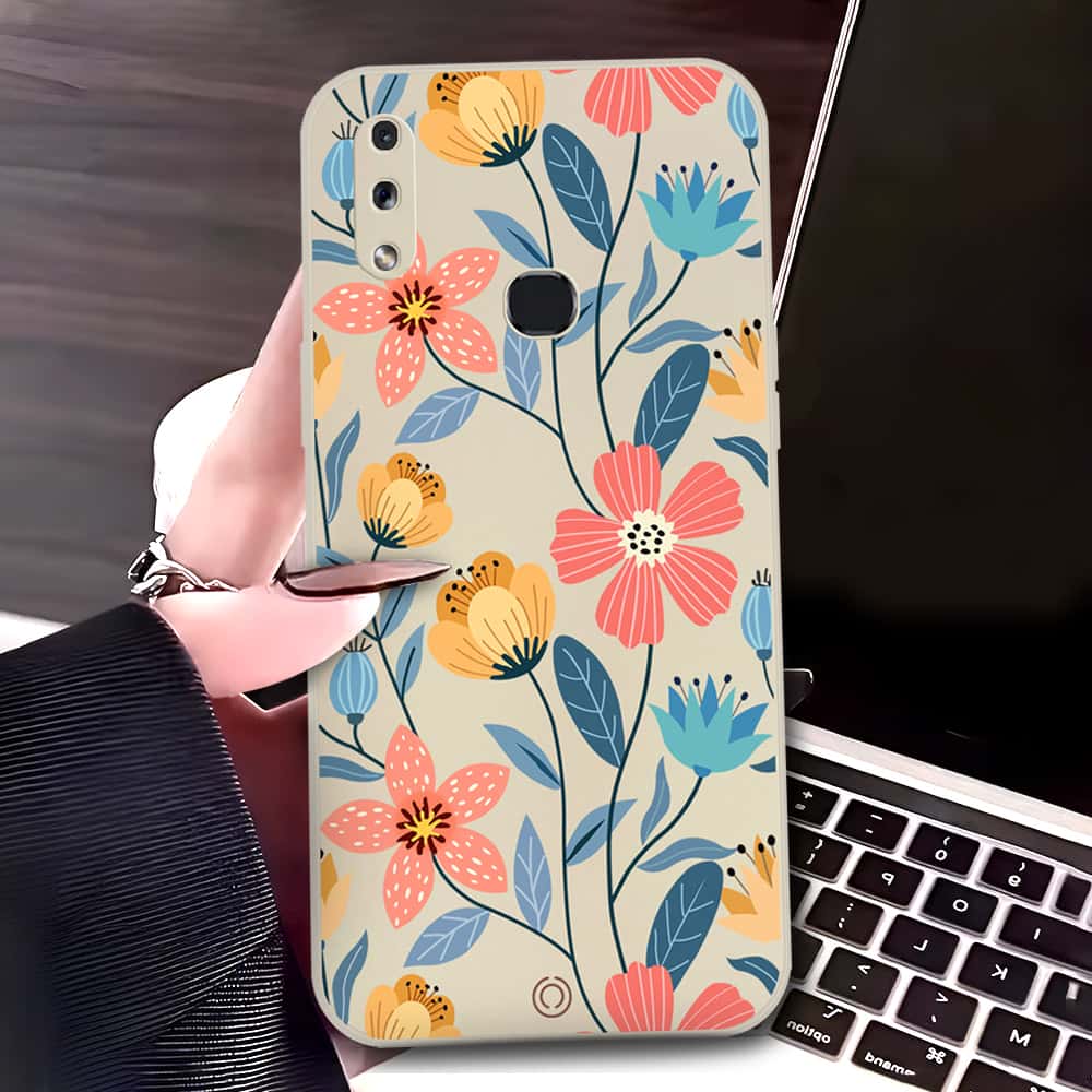 Samsung Galaxy A10s Cover - Off White - D2 - ONation Floral Series - HQ Liquid Silicone Soft Case