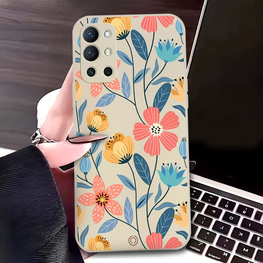 OnePlus 9R Cover - Off White - D2 - ONation Floral Series - HQ Liquid Silicone Soft Case