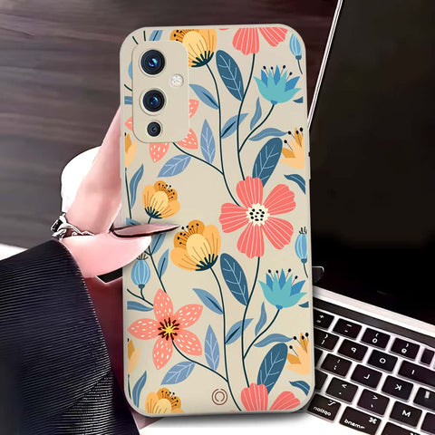 OnePlus 9 Cover - Off White - D2 - ONation Floral Series - HQ Liquid Silicone Soft Case