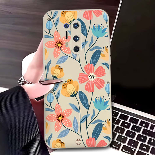 OnePlus 8 Pro Cover - Off White - D2 - ONation Floral Series - HQ Liquid Silicone Soft Case