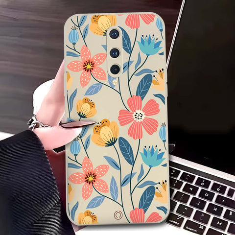 OnePlus 8 Cover - Off White - D2 - ONation Floral Series - HQ Liquid Silicone Soft Case