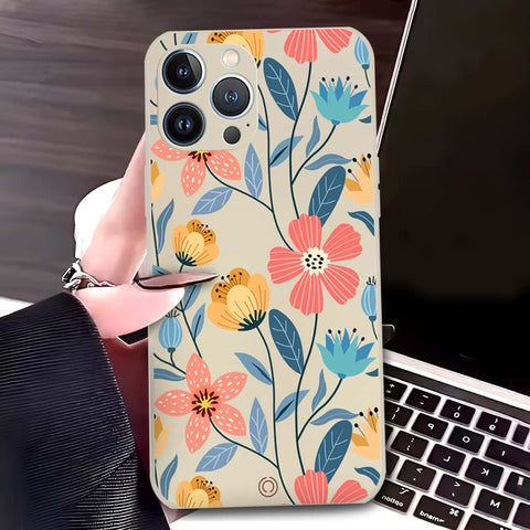 iPhone 13 Pro Max Cover - Off White - D2 - ONation Floral Series - HQ Liquid Silicone Soft Case