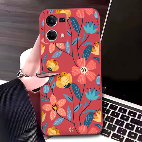 Oppo Reno 7 4G Cover - Red - D2 - ONation Floral Series - HQ Liquid Silicone Soft Case