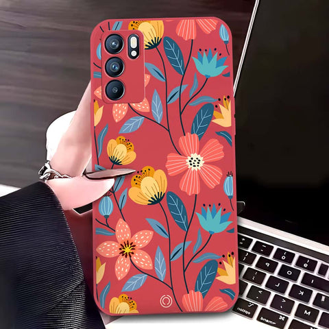 Oppo Reno 6 5G Cover - Red - D2 - ONation Floral Series - HQ Liquid Silicone Soft Case