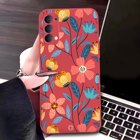 Oppo Reno 4 5G Cover - Red - D2 - ONation Floral Series - HQ Liquid Silicone Soft Case