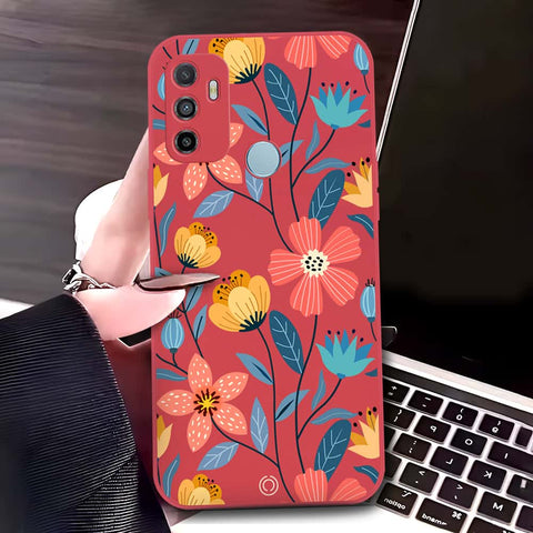 Oppo A53 Cover - Red - D2 - ONation Floral Series - HQ Liquid Silicone Soft Case