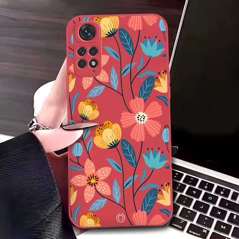 Xiaomi Redmi Note 11S Cover - Red - D2 - ONation Floral Series - HQ Liquid Silicone Soft Case