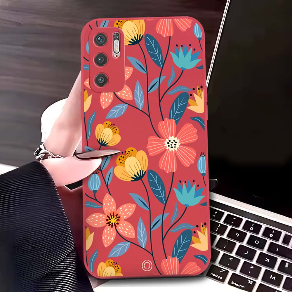 Xiaomi Redmi Note 10 5G Cover - Red - D2 - ONation Floral Series - HQ Liquid Silicone Soft Case