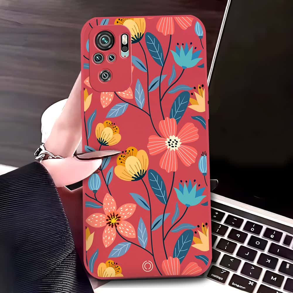 Xiaomi Redmi Note 10S Cover - Red - D2 - ONation Floral Series - HQ Liquid Silicone Soft Case