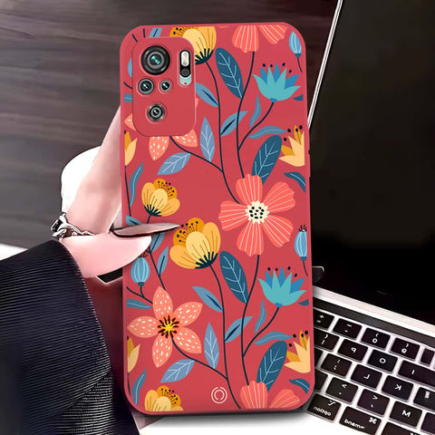 Xiaomi Redmi Note 10S Cover - Red - D2 - ONation Floral Series - HQ Liquid Silicone Soft Case