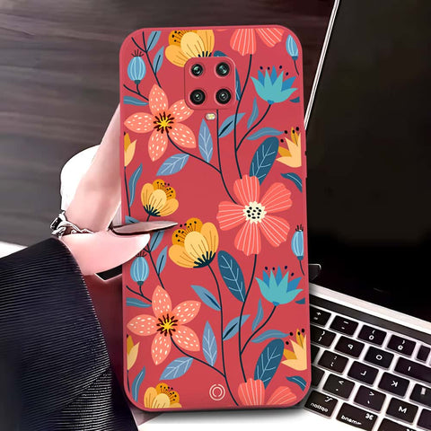 Xiaomi Redmi Note 9S Cover - Red - D2 - ONation Floral Series - HQ Liquid Silicone Soft Case