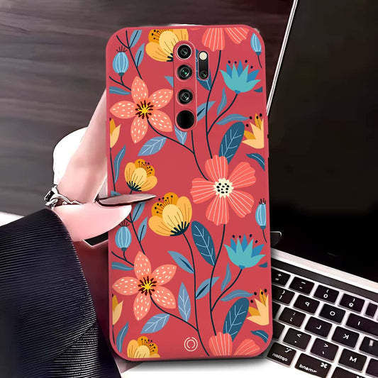 Xiaomi Redmi Note 8 Pro Cover - Red - D2 - ONation Floral Series - HQ Liquid Silicone Soft Case