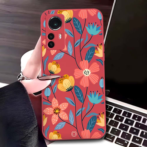 Xiaomi 12S Cover - Red - D2 - ONation Floral Series - HQ Liquid Silicone Soft Case