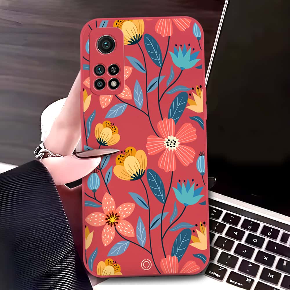 Xiaomi Mi 10T Pro Cover - Red - D2 - ONation Floral Series - HQ Liquid Silicone Soft Case