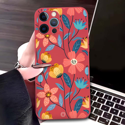 iPhone 12 Pro Cover - Red - D2 - ONation Floral Series - HQ Liquid Silicone Soft Case