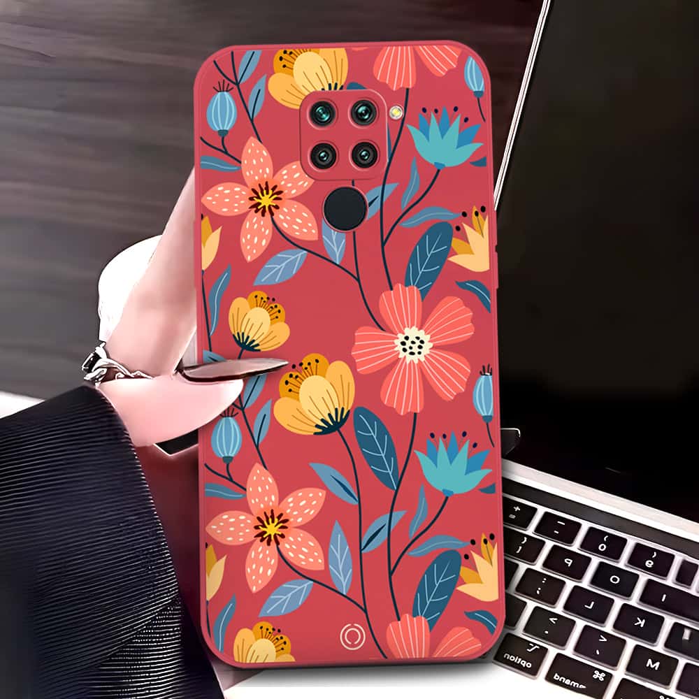 Xiaomi Redmi 10X 4G Cover - Red - D2 - ONation Floral Series - HQ Liquid Silicone Soft Case
