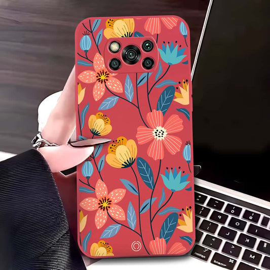 Xiaomi Poco X3 Pro Cover - Red - D2 - ONation Floral Series - HQ Liquid Silicone Soft Case